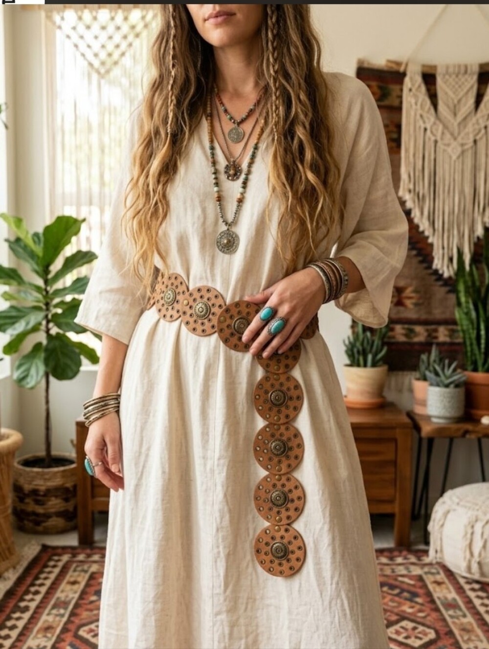 Boho Leather Disc Belt